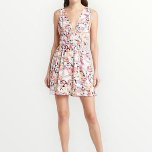 VERO MODA Women's Large Abstract Fit &‎ Flair White Multicolored Mini Dress NEW